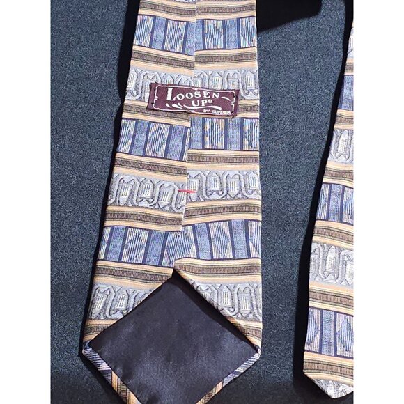 Vintage Loosen Up By Gentry 100% Silk Geometric Pattern Mens Necktie In Blue & Y - Picture 2 of 10